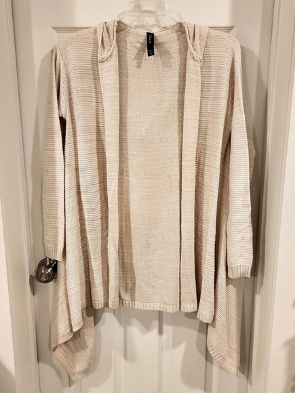 Glamsia Hooded cardigan Sweater Womens Medium M Beige Cotton Blend Open Front